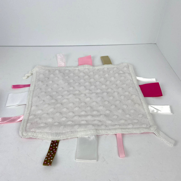 Pink and White Dots Dottie Security Blanket Lovey with Ribbon Tags - Picture 1 of 2